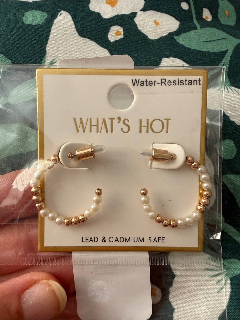 Gold Pearl Beaded Hoop Earrings (Water Resistant)